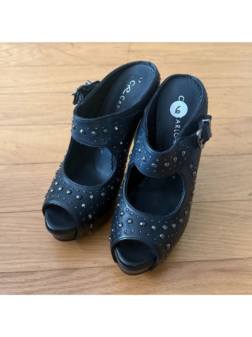 Carlo Rossetti Women's 6M Black Studded Slide On 3" Stiletto Heels